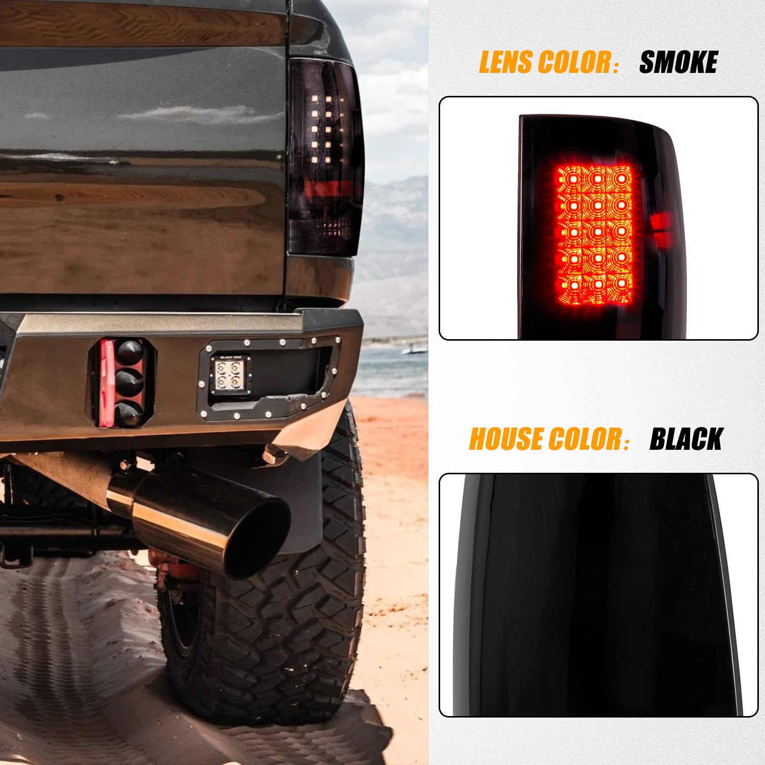 RANSOTO Smoke Black LED Tail Lights Compatible with 2009-2018 Dodge Ram 1500 2500 3500 - Passenger & Driver Side Rear Brake Lamps (Not for Factory LED Models) - Durable Replacement for Enhanced Night Visibility & Style