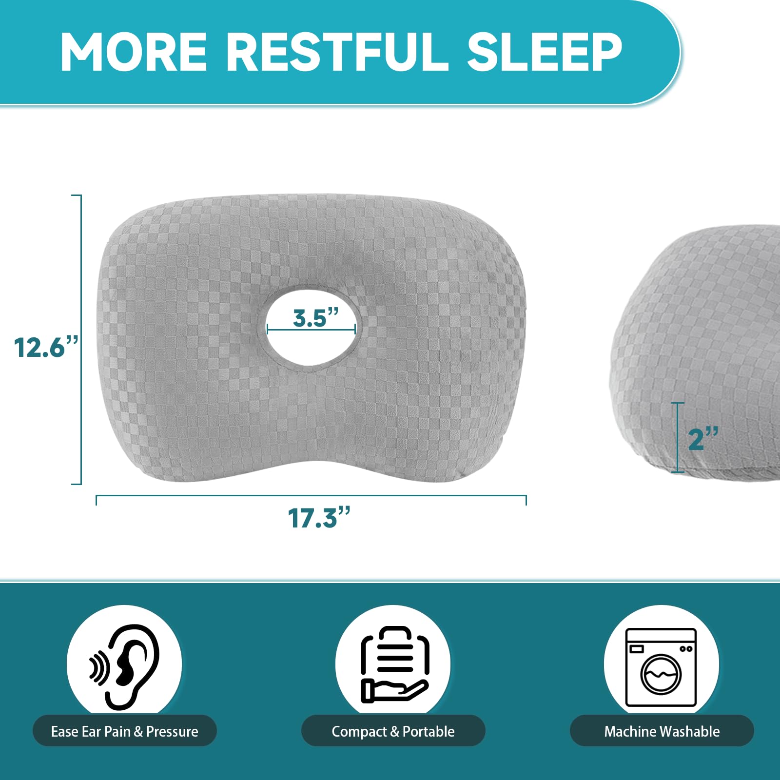 **Ear Piercing Pillow with Hole - Soft Cotton & Polyester Side Sleeping Pillow for CNH, Ear Pain & Inflammation Relief - Pressure Sore Prevention for Side Sleepers - Light Grey (Perfect for Post-Piercing Care & Comfortable Sleep)**