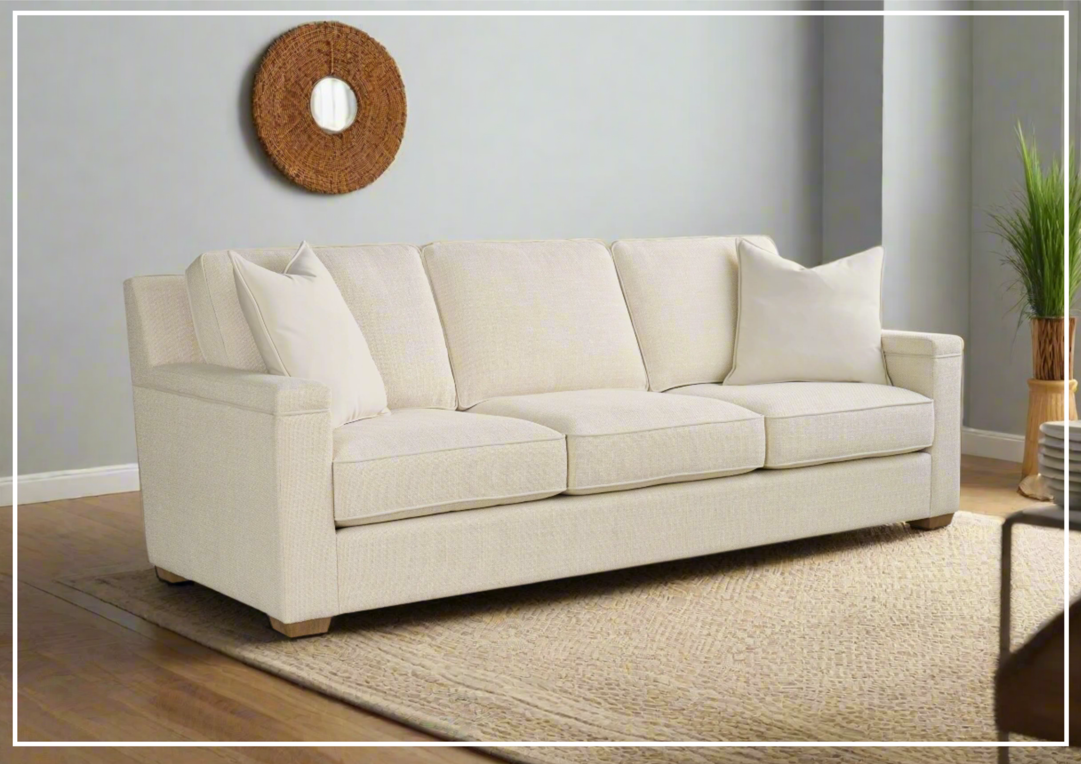 Universal Leah 3-Seater Asbury Sofa - Oatmeal Fabric Upholstered Living Room Couch in White | Perfect for Modern Apartments, Cozy Living Spaces & Home Theater Seating