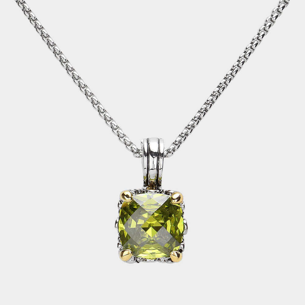 Elegant Green Square Cubic Zirconia Cluster Pendant Necklace for Women | Perfect for Parties, Weddings & Date Nights
