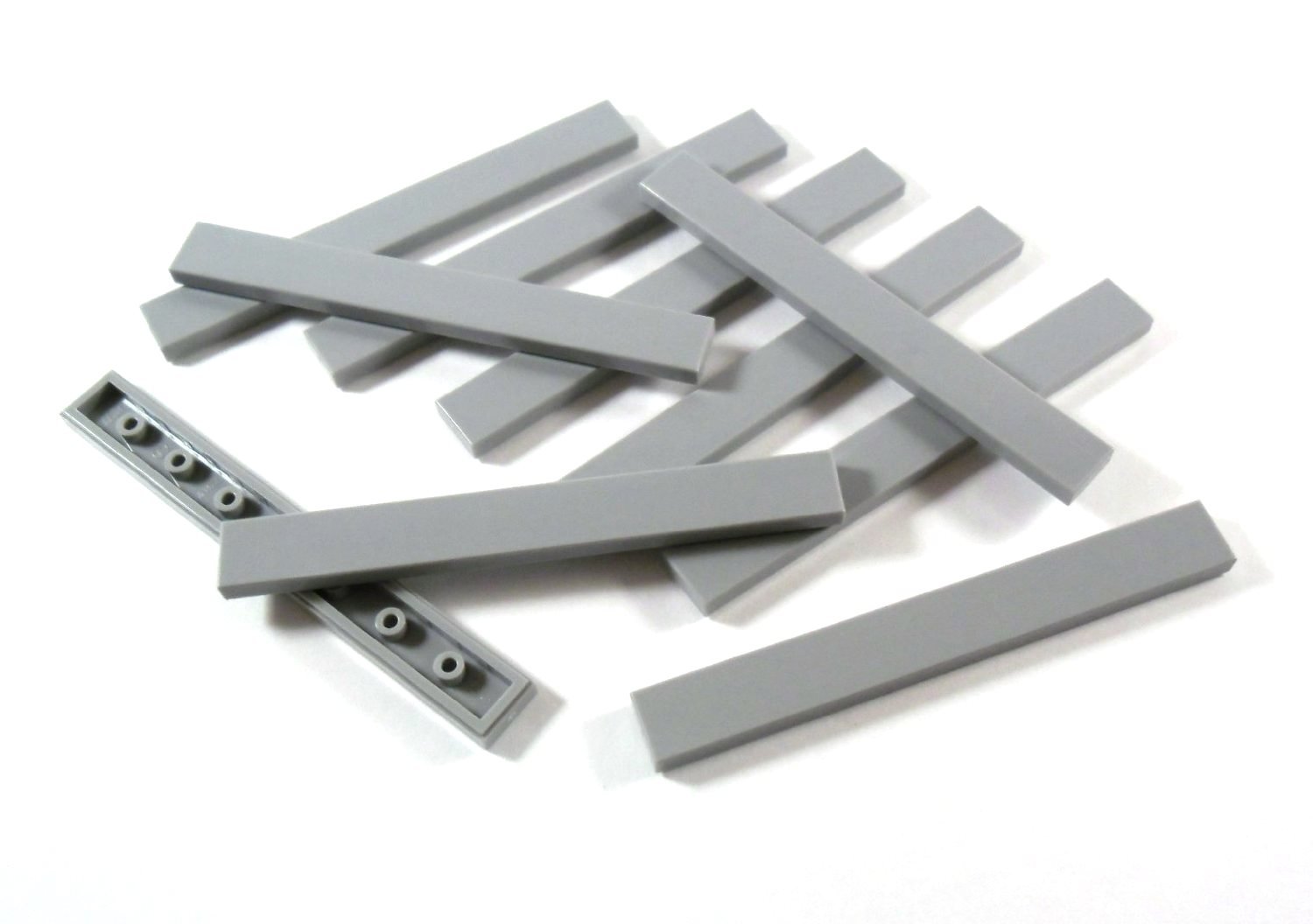 LEGO Bricks - Smooth Plate (10 Pieces, 1 x 8 Studs), Light Gray - Compatible with All LEGO Sets for Building, DIY Projects & Creative Play