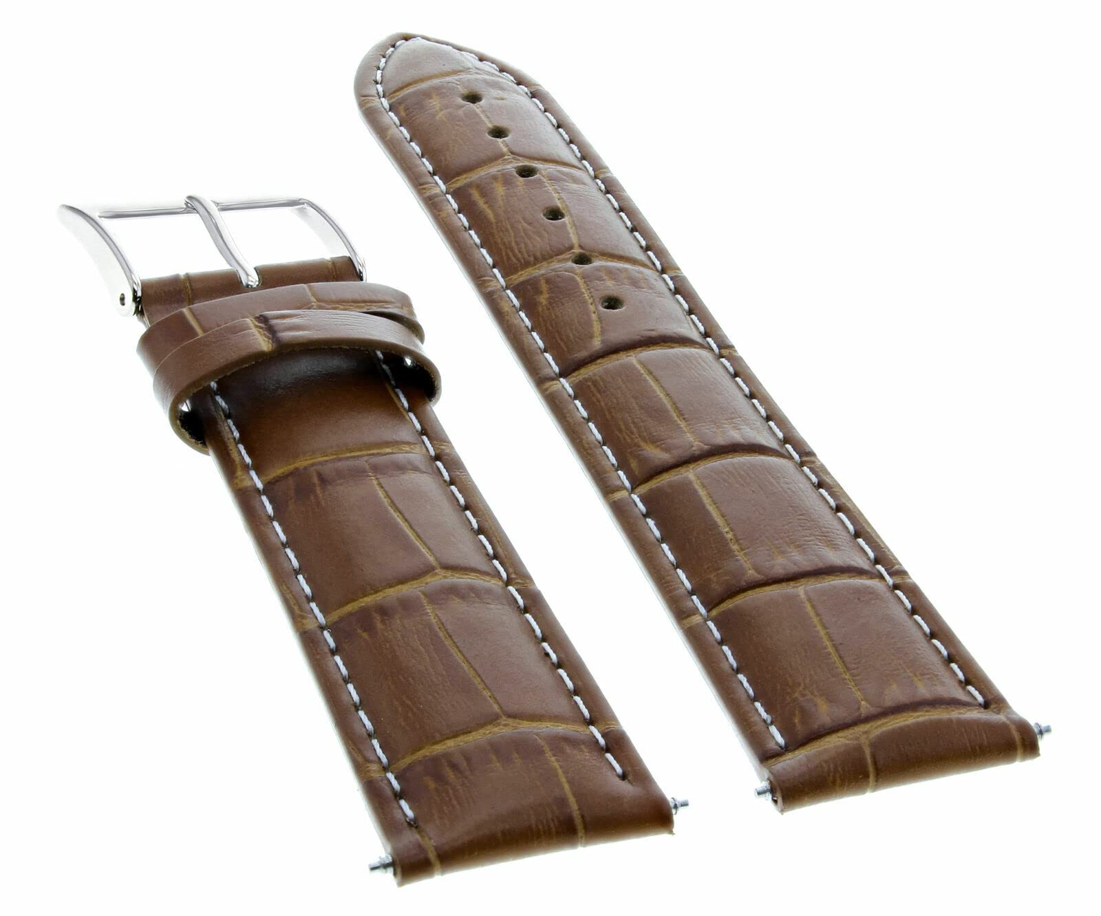 18mm Genuine Leather Watch Band Strap - Light Brown with White Stitching - Compatible with Croton Watches - Perfect for Business, Casual & Formal Occasions