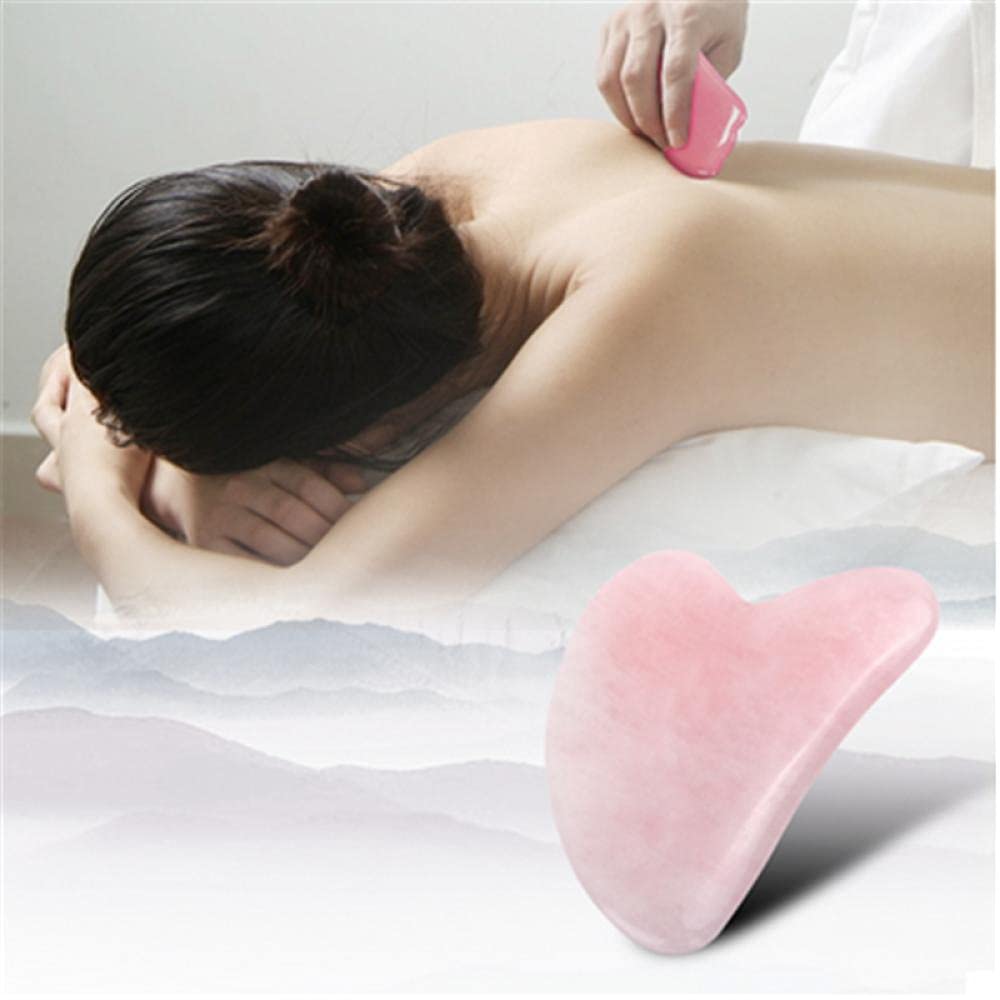 Pink Quartz Jade Stone Heart-Shaped Facial Gua Sha Tool - 5pcs S-Shaped Anti-Wrinkle Scraper Set for Face & Body Massage - Handmade Natural Stone Therapy for Relaxation & Skin Care