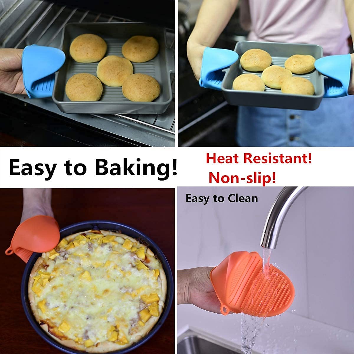 Heat Resistant MISHTI Silicone Oven Mitts & Pot Holder Set (2Pcs) - Non-Slip Grip for Baking, Cooking, Grilling - Microwave Safe Kitchen & BBQ Accessories - Perfect for Holiday Baking, Outdoor Barbecues, and Everyday Kitchen Use