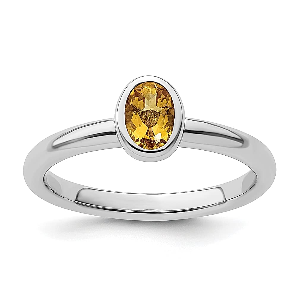 925 Sterling Silver Oval Yellow Citrine Band Ring - November Birthstone Gemstone, Stackable Fine Jewelry for Women, Perfect Gift for Her - Ideal for Everyday Wear, Special Occasions & Gift Giving