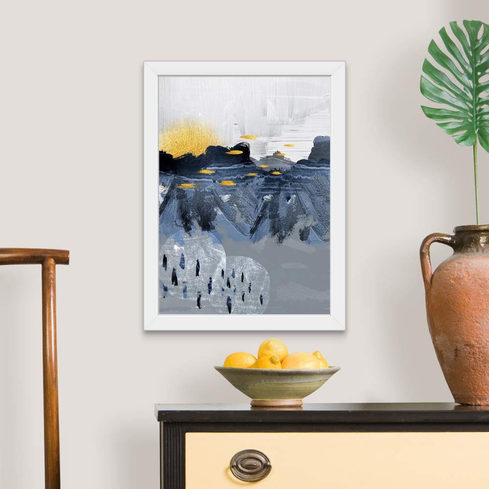 Abstract Landscape White Framed Art Print - Modern Wall Art Decor for Living Room, Bedroom & Office