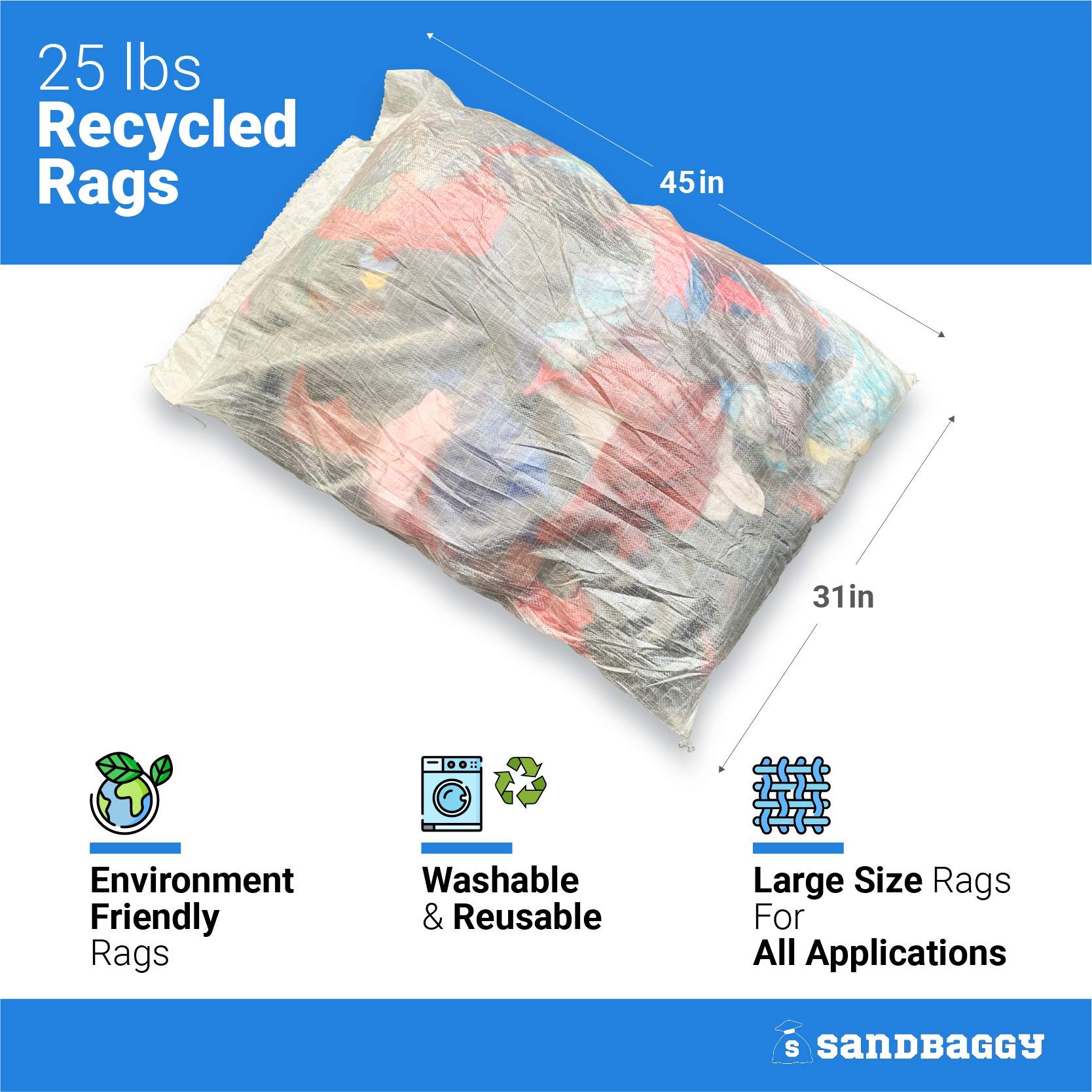 Premium Cotton Nylon Shop Rags - 25 LB Bulk Cleaning Towels for Industrial, Garage & Home Use - Multipurpose Wiping Cloths for Mechanics, Workshops & Household Cleaning