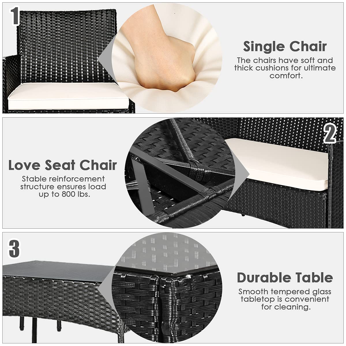 HAPPYGRILL 8-Piece Outdoor Patio Furniture Set - Rattan Wicker Conversation Sofa Set with Tempered Glass Table & Removable Cushions - Perfect for Poolside, Garden, Backyard, and Patio Relaxation