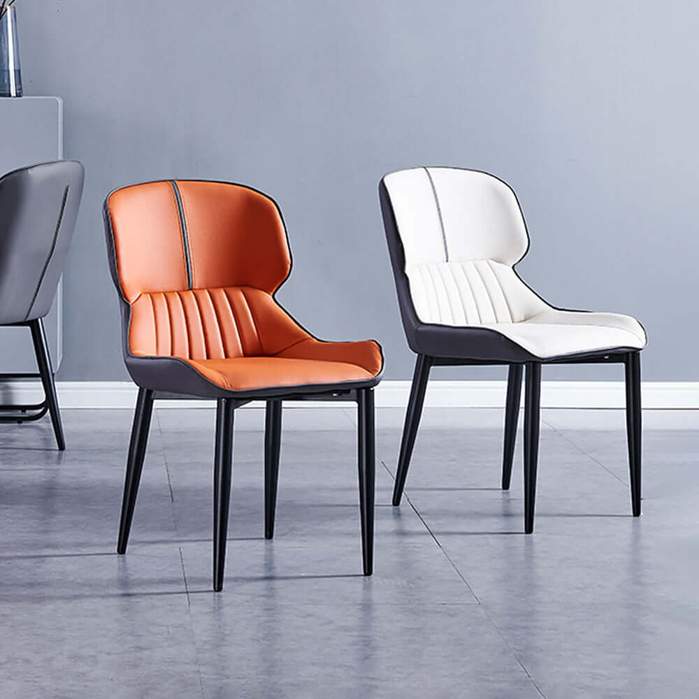Modern Black & Gray PU Leather Upholstered Dining Chairs Set of 2 - Elegant Kitchen Seating for Home, Restaurant & Office Use