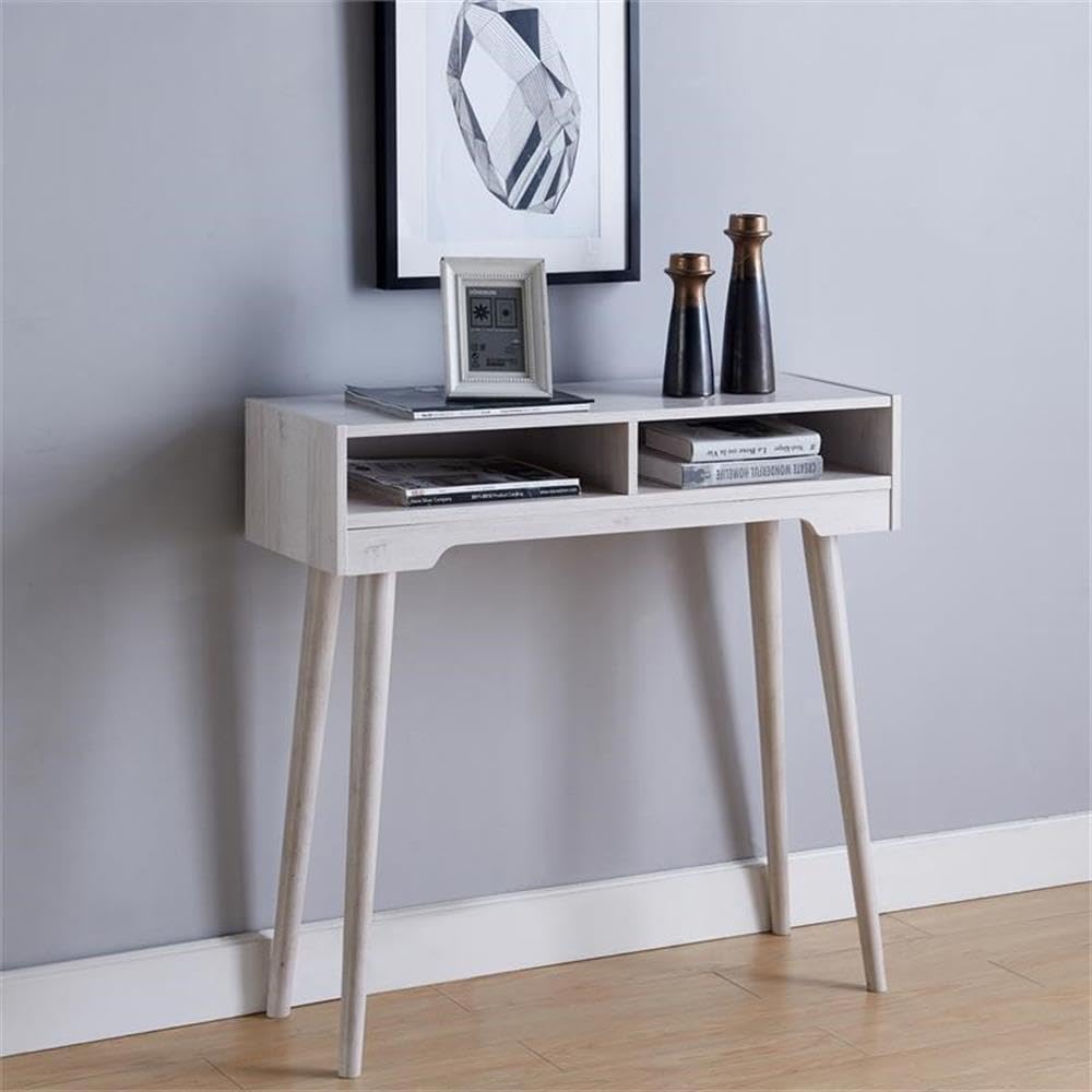 BOWERY HILL Modern Farmhouse Wooden Console Table - Weathered White Finish Entryway Sofa Table for Hallway, Living Room & Bedroom Decor