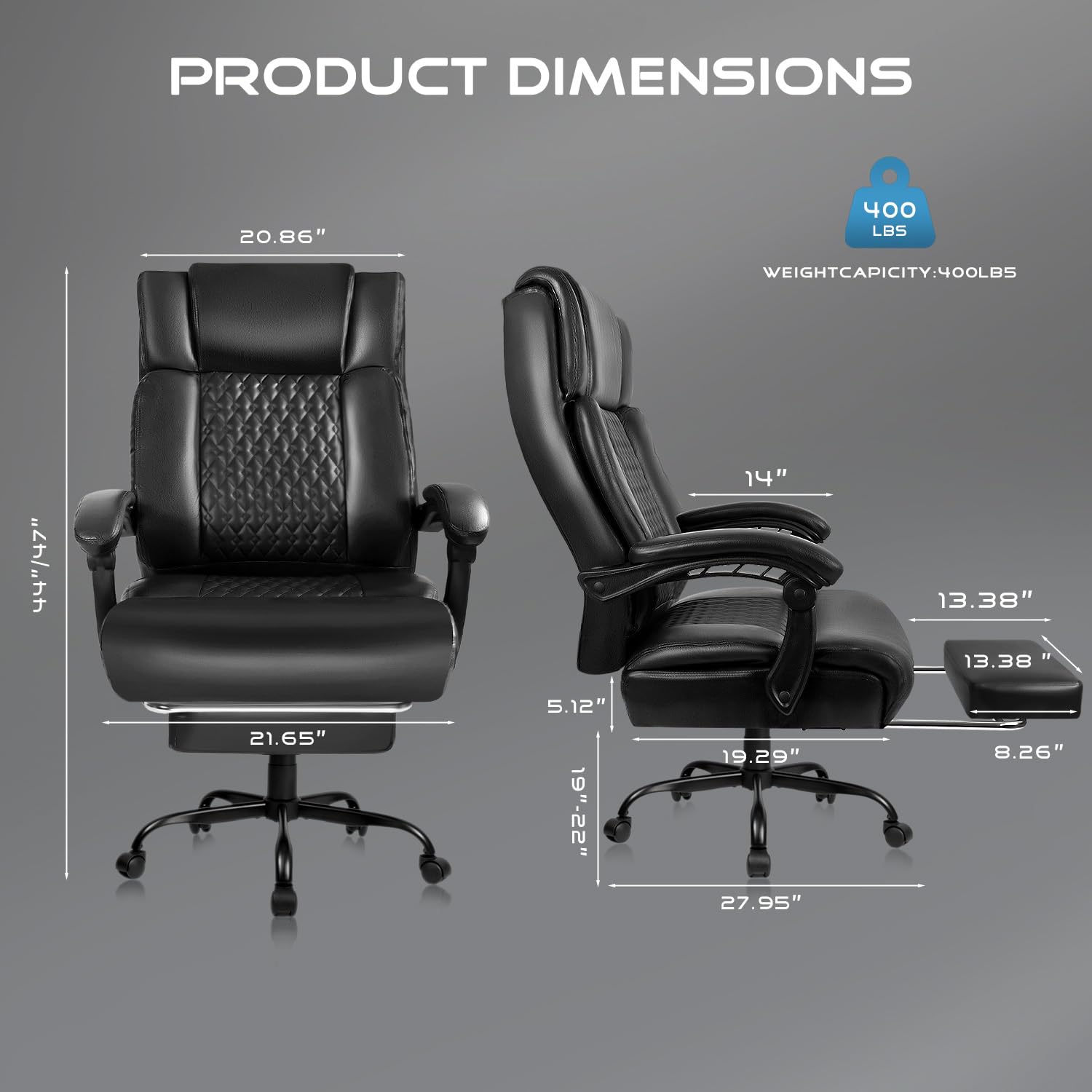 Premium VITESSE Ergonomic Office Chair - High Back Executive Chair with Adjustable Lumbar Support & Footrest - Heavy Duty 400lbs Capacity - Ideal for Home Office, Gaming & Workspaces (Black)
