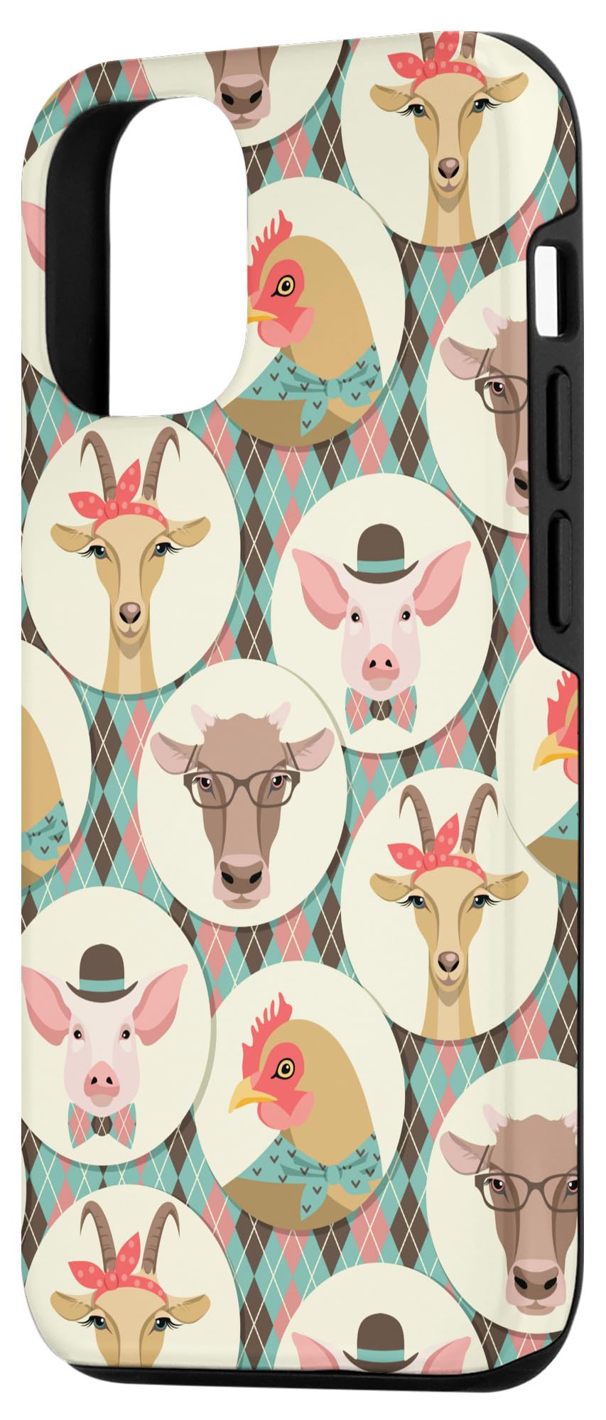 Funny Retro Farm Animal Phone Case for iPhone 12/12 Pro - Cow Chicken Pig Goat Design | Cute Protective Cover for Everyday Use, Work & School