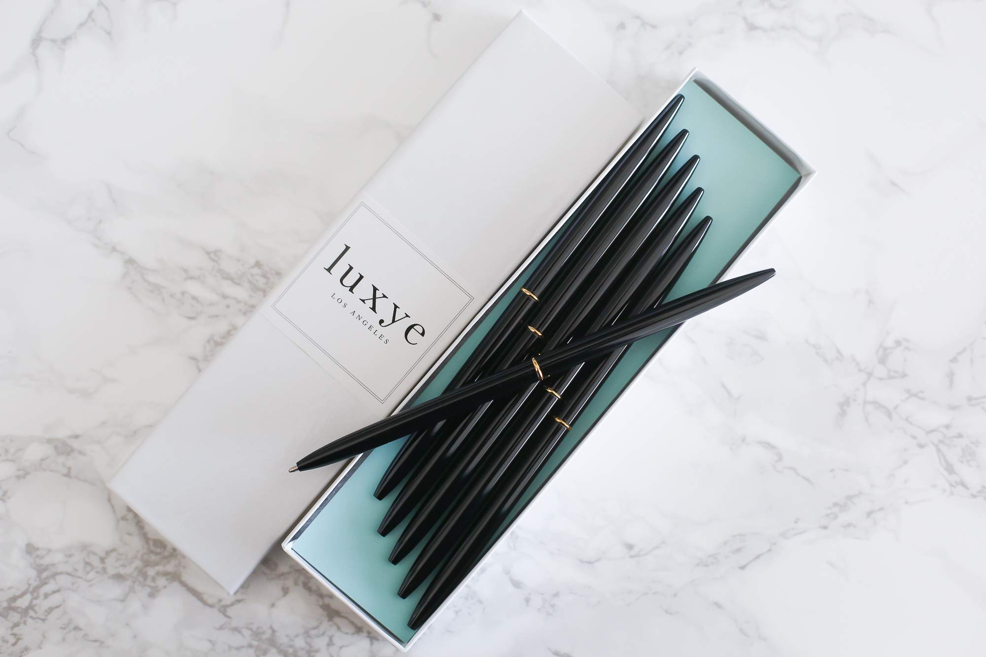 Luxury Gold Ballpoint Pens Set of 6 - Premium Glossy White Gift Box - Elegant Office Supplies for Women - Professional Thank You Gift Idea (Black Ink) - Perfect for Corporate Gifts, Graduation Presents & Executive Writing Needs