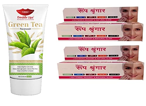 Double Lips Face Shringar Mera Roop Shringar Face Cream with Herbal Soap Free Green Tea Face Wash 100ml - Natural Skincare for Glowing Complexion | Perfect for Daily Cleansing & Moisturizing Routine