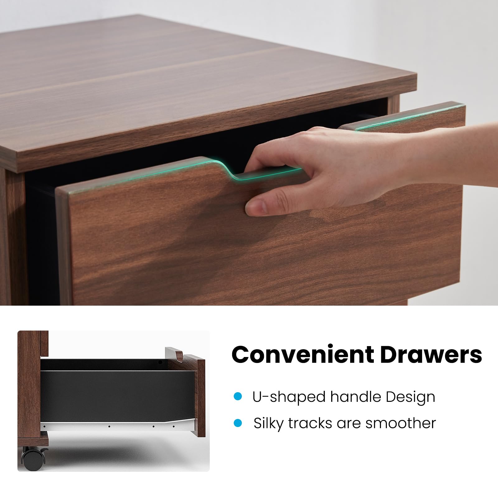 Farini Wood File Cabinet for Home Office - 3 Drawer Mobile Storage Organizer Under Desk (Brown, Fully-Assembled) - Perfect for Office Organization, Small Space Storage & Home Office Decor