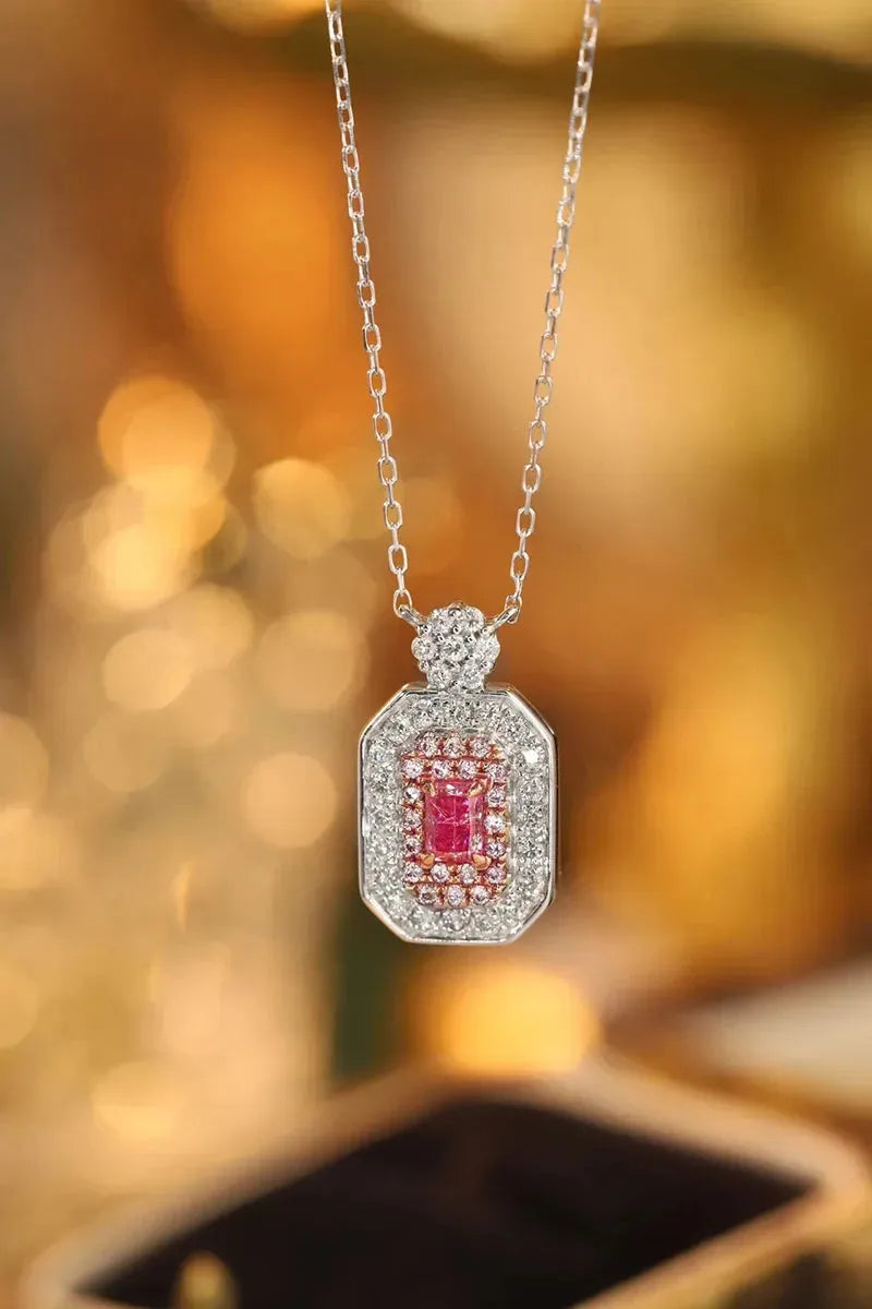 18K White Gold Pink Diamond Pendant Necklace for Women - Luxury Real Natural Diamond Jewelry Gift for Anniversary, Wedding & Special Occasions