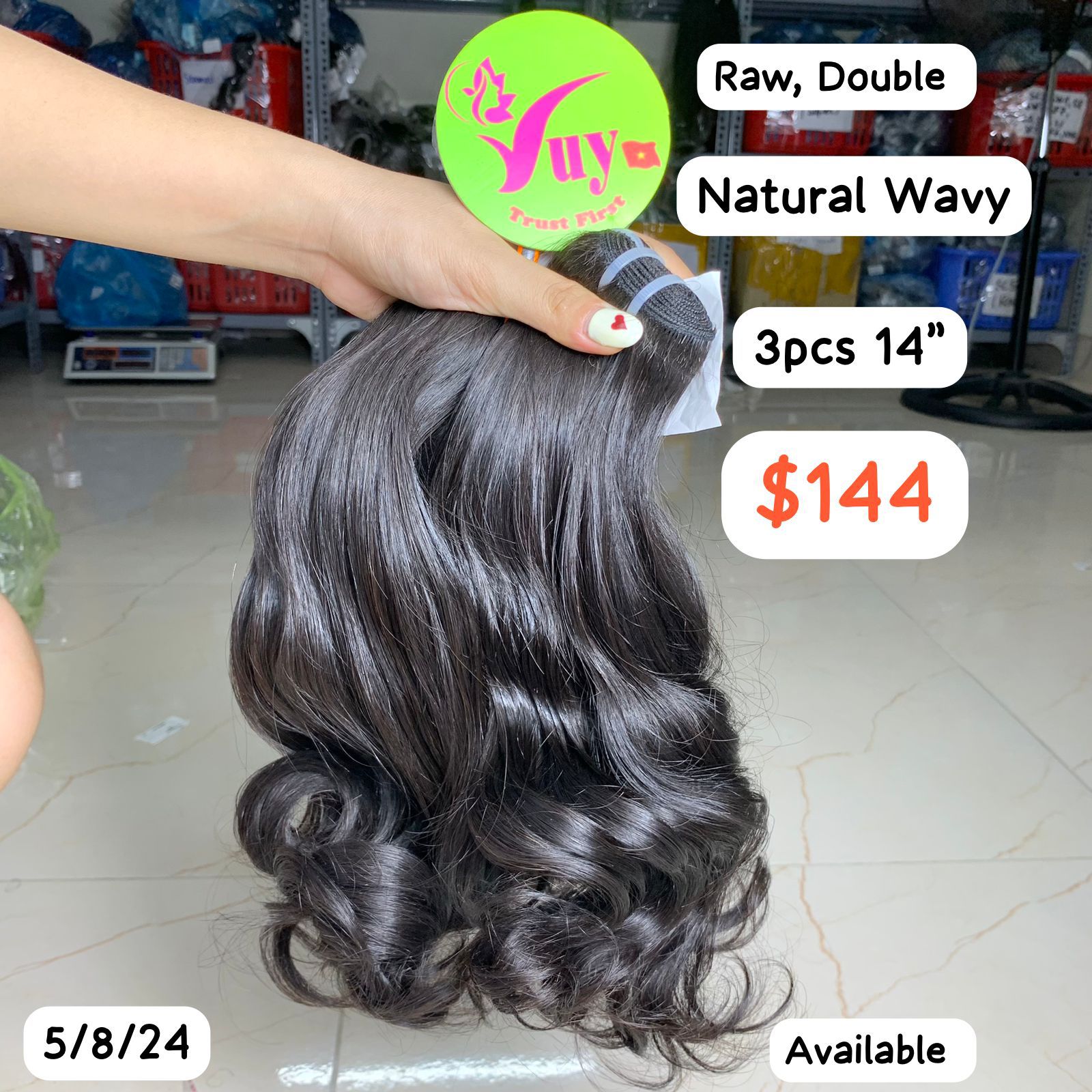 3-Piece 14-Inch Natural Wavy Raw Double Clip-In Hair Extensions for Volume & Length – Perfect for Parties, Weddings & Everyday Styling