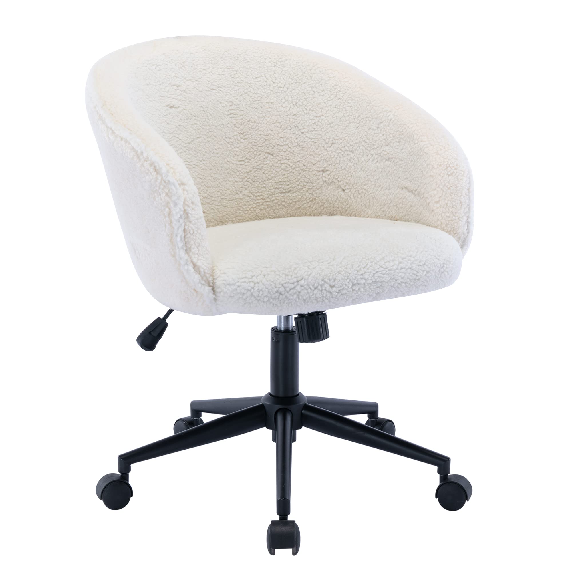 Faux Fur Office Desk Chair - Comfy Fluffy Swivel Modern Leisure Armchair with Wheels, Adjustable Height Upholstered Fuzzy Vanity Makeup Chair for Women & Girls - Perfect for Home Office, Bedroom, and Beauty Room