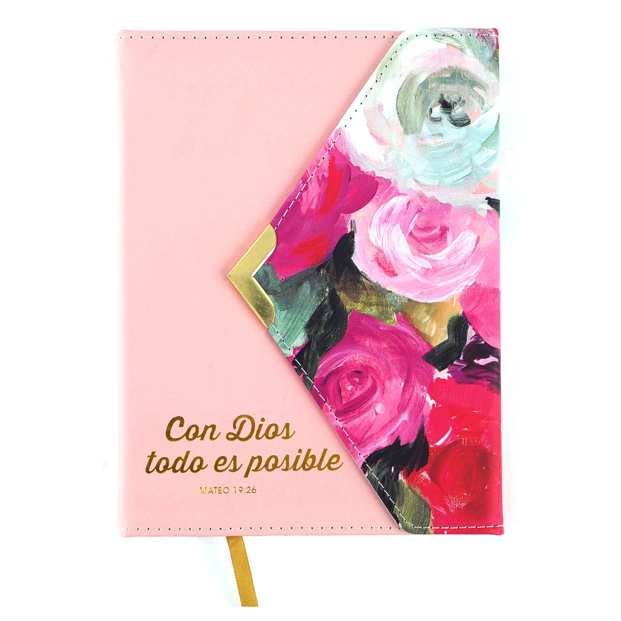 128 Sheets/256 Pages Spanish Religious Watercolor Floral PU Cover Envelope Flap Journal Notebook - 6