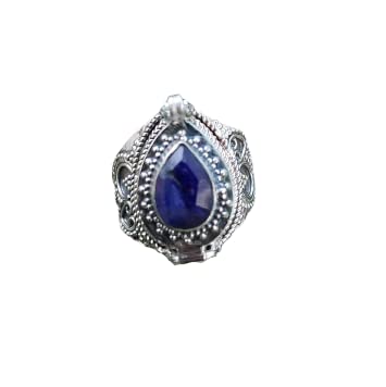 925 Sterling Silver Sapphire Poison Ring - Handmade Openable Locket Ring for Secret Messages, Medicine & Jewelry Storage | Unique Gift for Mom, Valentine's Day & Special Occasions | Elegant Gothic & Vintage Style Accessory for Women