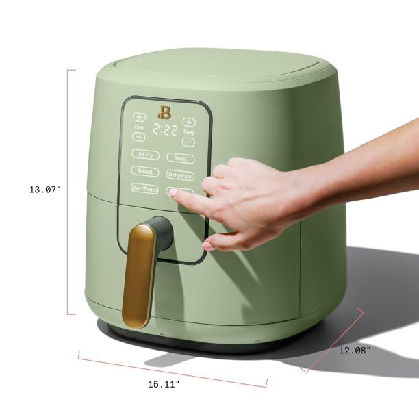 Drew Barrymore 6 Qt Air Fryer with TurboCrisp Technology - Touch-Activated Digital Display, Adjustable Temperature (80°F-400°F), Sage Green - Perfect for Healthy Frying, Roasting, Baking & Reheating Family Meals