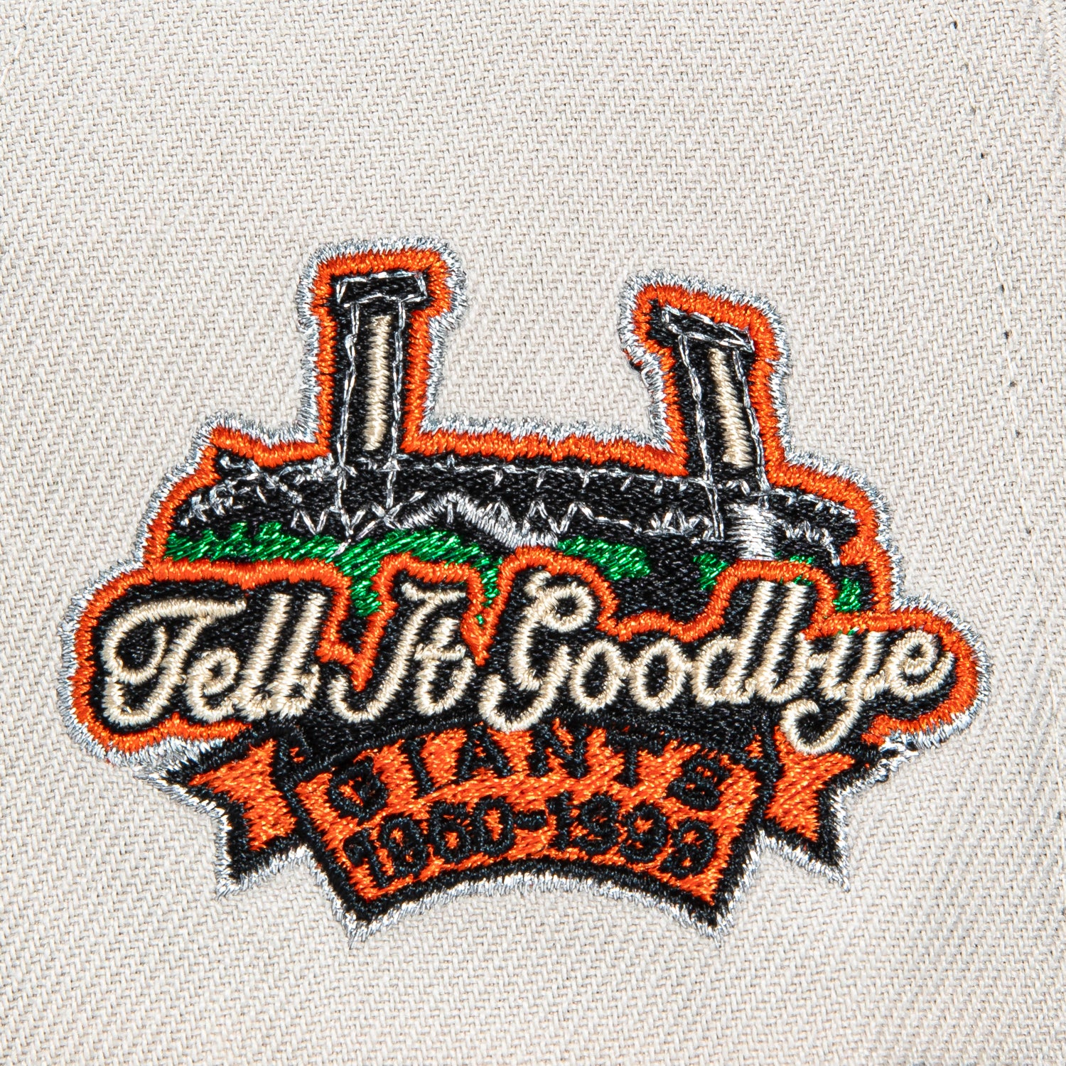 New Era 59Fifty San Francisco Giants MLB Baseball Cap with Tell It Goodbye Patch - Adjustable Snapback Hat in Stone, Black & Orange - Perfect for Baseball Games, Fan Collections & Streetwear Fashion