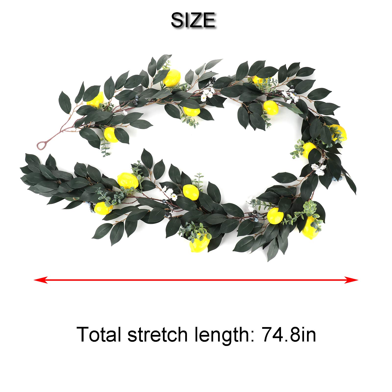 6.5Ft Artificial Lemon Garland with Faux Eucalyptus Vines - Spring Summer Home Decor for Front Door, Wall, Wedding, Party & Outdoor Decorations