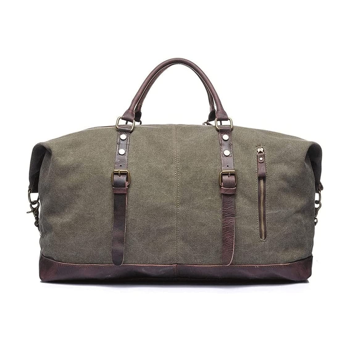 Premium Canvas & Genuine Leather Duffle Bag for Men & Women - Large 32x54x26cm Weekender Travel Luggage - Green | Gym, Overnight Trips, Business Travel & Outdoor Adventures