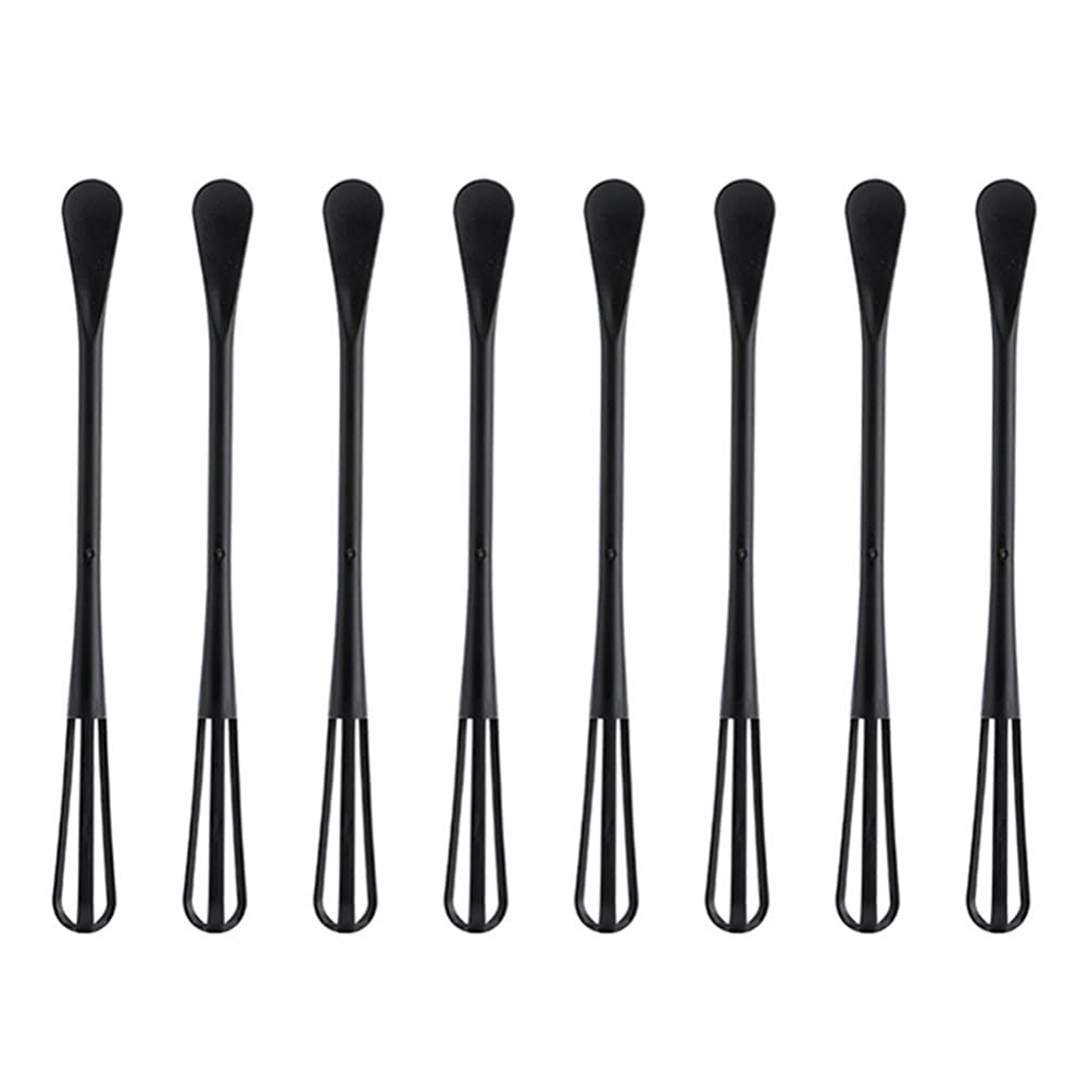 **Hemoton 8-Piece Mini Handheld Whisk Set - Small Egg Whisk, Dough Mixer, Gravy & Sauce Whisk, Seasoning Spoon - Perfect for Baking, Cooking, and Mixing (Black)**    **Usage Scenarios:** Ideal for baking cakes, whipping eggs, mixing sauces, blending spices, and preparing small batches of dough in the kitchen.