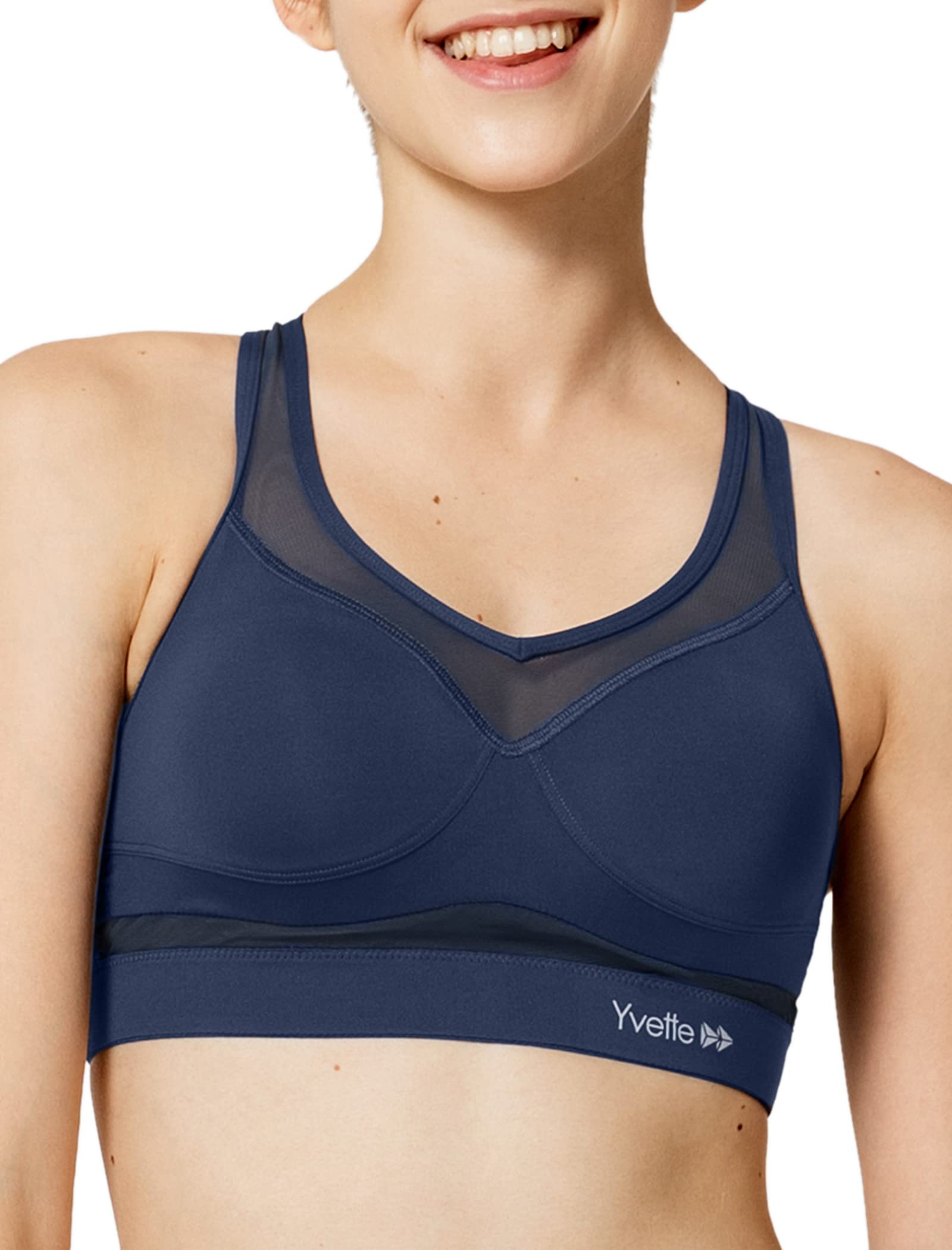 Yvette High Impact Sports Bra for Women - Padded Workout Bras with Breathable Mesh Design | Gym, Running, Yoga & Fitness