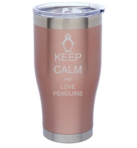 Rose Gold Double Wall Vacuum Insulated Stainless Steel Tumbler - 24oz Travel Mug with Lid - Keeps Drinks Hot/Cold for Hours - Perfect for Coffee, Tea & Outdoor Activities - Cute Penguin Design for Home, Office & Camping Use