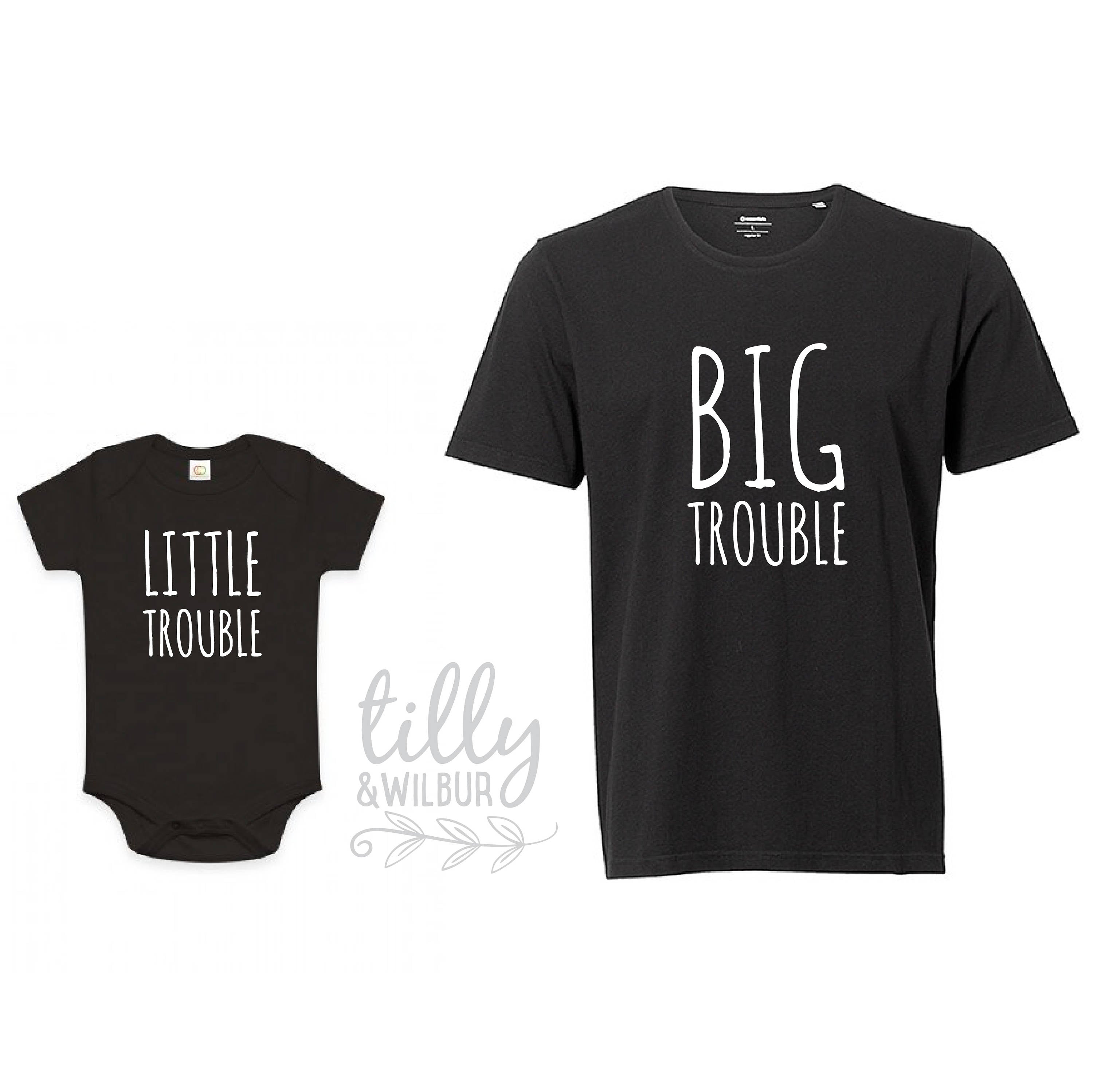 Father and Son Matching T-Shirts - Big Trouble Little Trouble Funny Family Outfits - Perfect for Family Photos, Vacations & Special Occasions