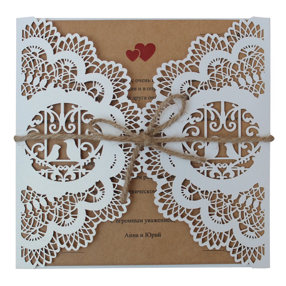 Elegant White Wedding Invitation Cards - Rustic Custom Printed Invitations with Unique Designs (Pack of 50) - Perfect for DIY Weddings, Bridal Showers & Anniversary Celebrations