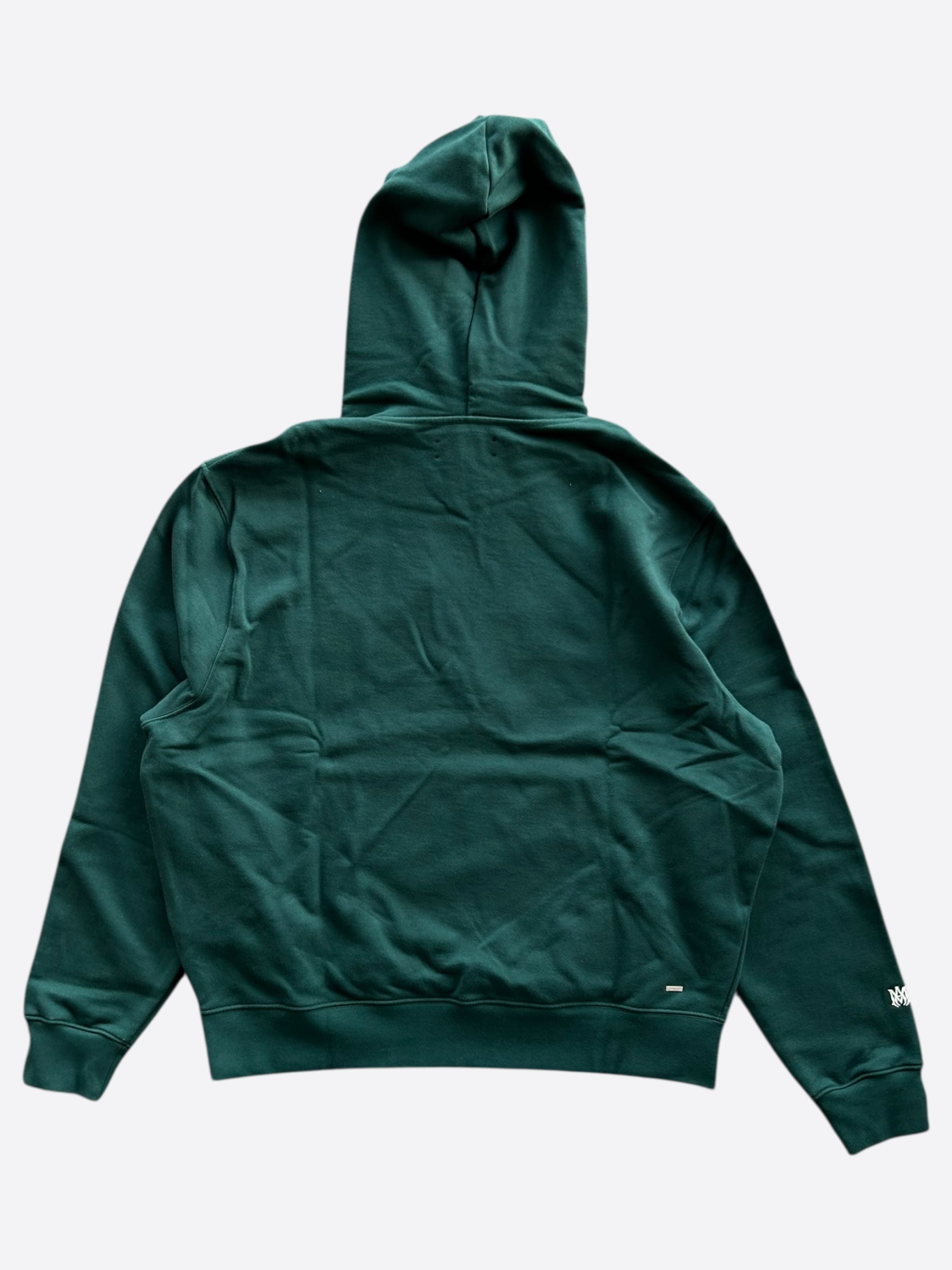 Amiri Green & White Staggered Logo Hoodie - Men's Streetwear Pullover Sweatshirt | Casual Urban Fashion for Everyday Wear & Outings