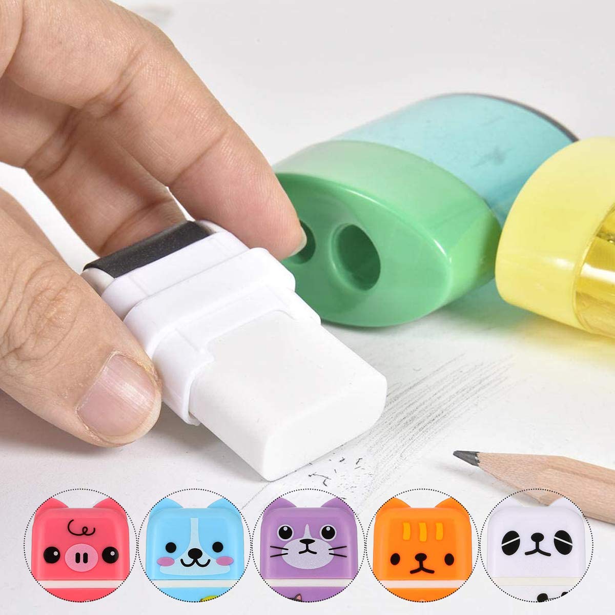 24 Pack Cute Pencil Erasers with Clean-Up Roller - Bulk Eraser Set for School, Office & Art Supplies - Perfect for Party Favors, Classroom Rewards & Gift Bags