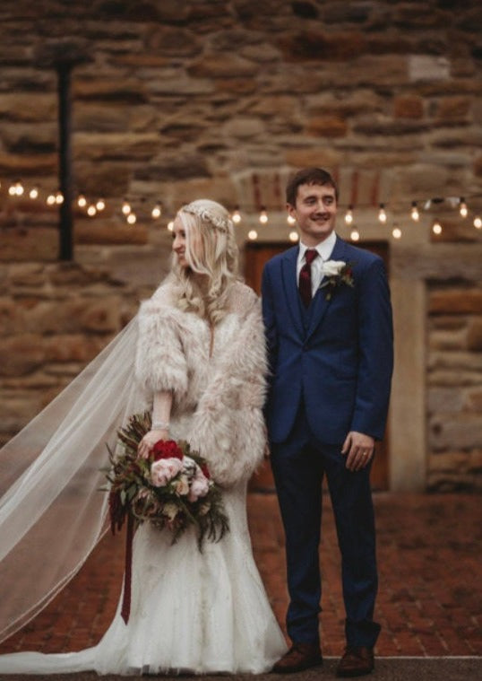 Elegant Blush with Black Tips Bridal Faux Fur Shawl - Lilian Blu02 | Perfect for Weddings, Prom & Winter Events