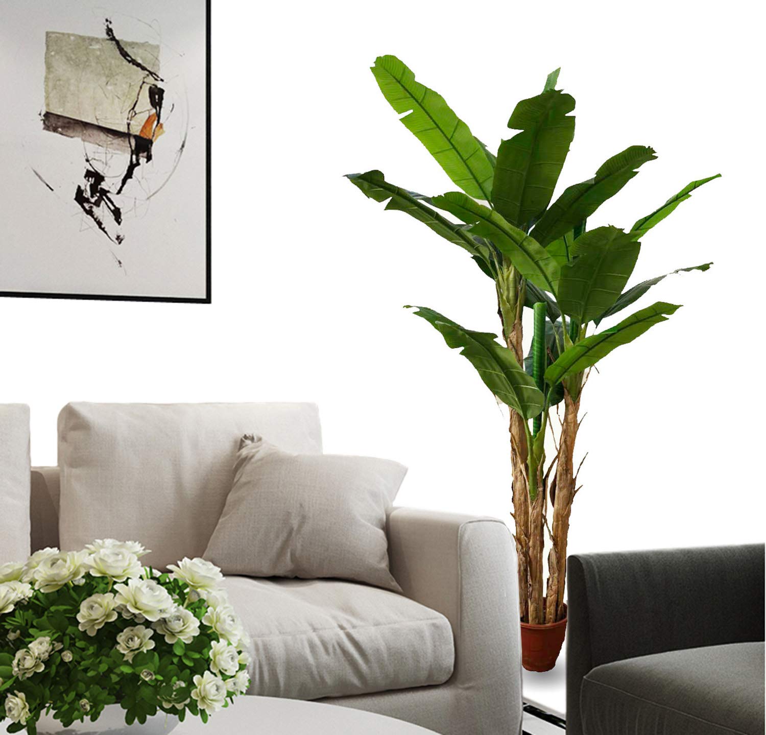 AMERIQUE 7ft Realistic Tropical Banana Artificial Tree with Split Leaves & Nursery Pot - Perfect for Home Decor, Office, and Indoor/Outdoor Spaces