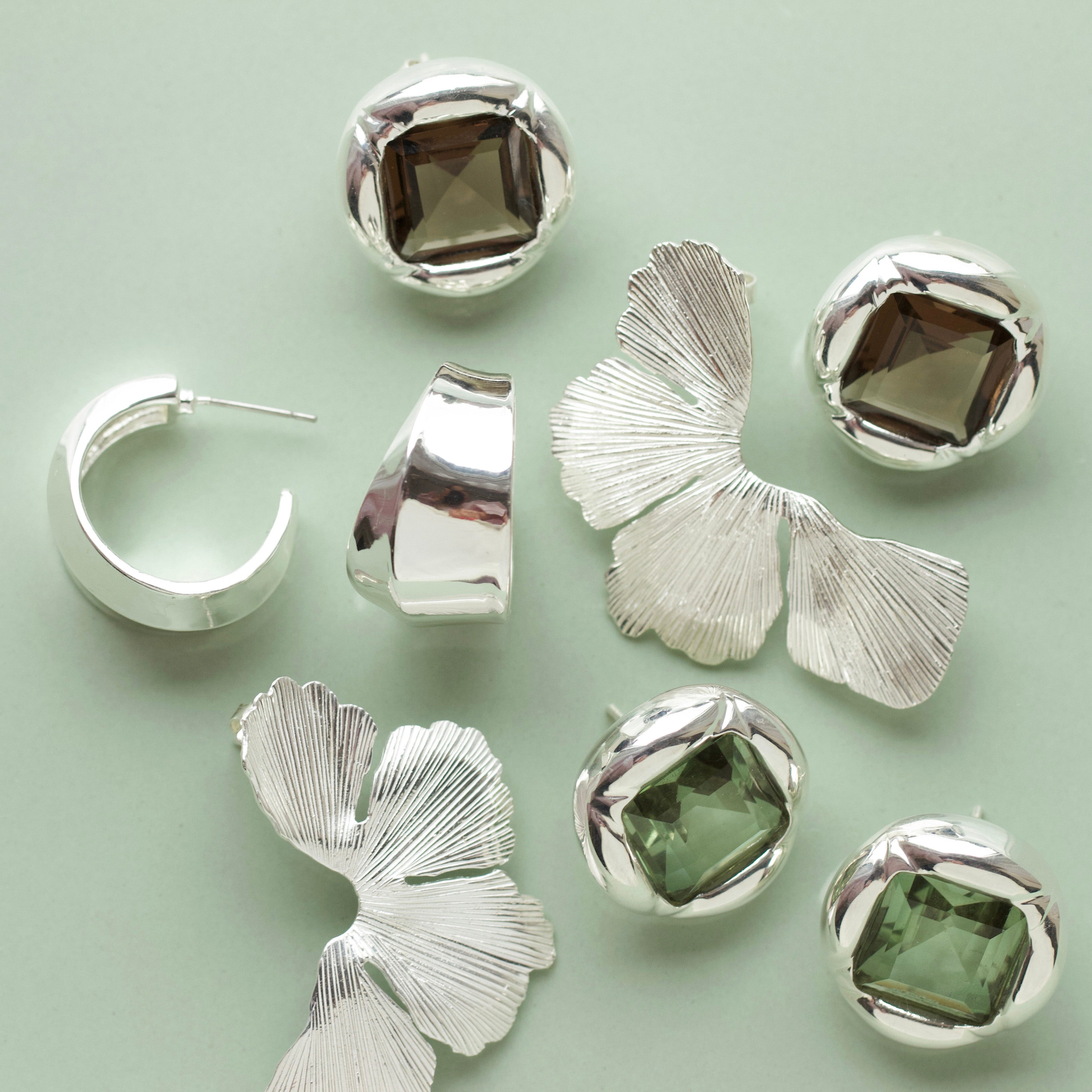 Vintage Green Topaz Stud Earrings - Lucky Fern Design by Louise Thompson - Perfect for Boho, Retro & Everyday Wear