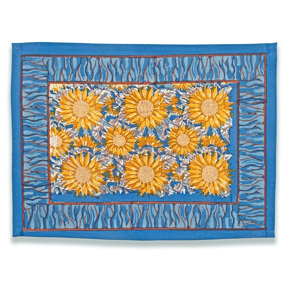 Premium Sunflower Placemats Set of 6 - 15x18 Inch Waterproof Table Mats in Yellow & Blue for Dining Room Decor, Kitchen Table Setting, and Outdoor Picnics