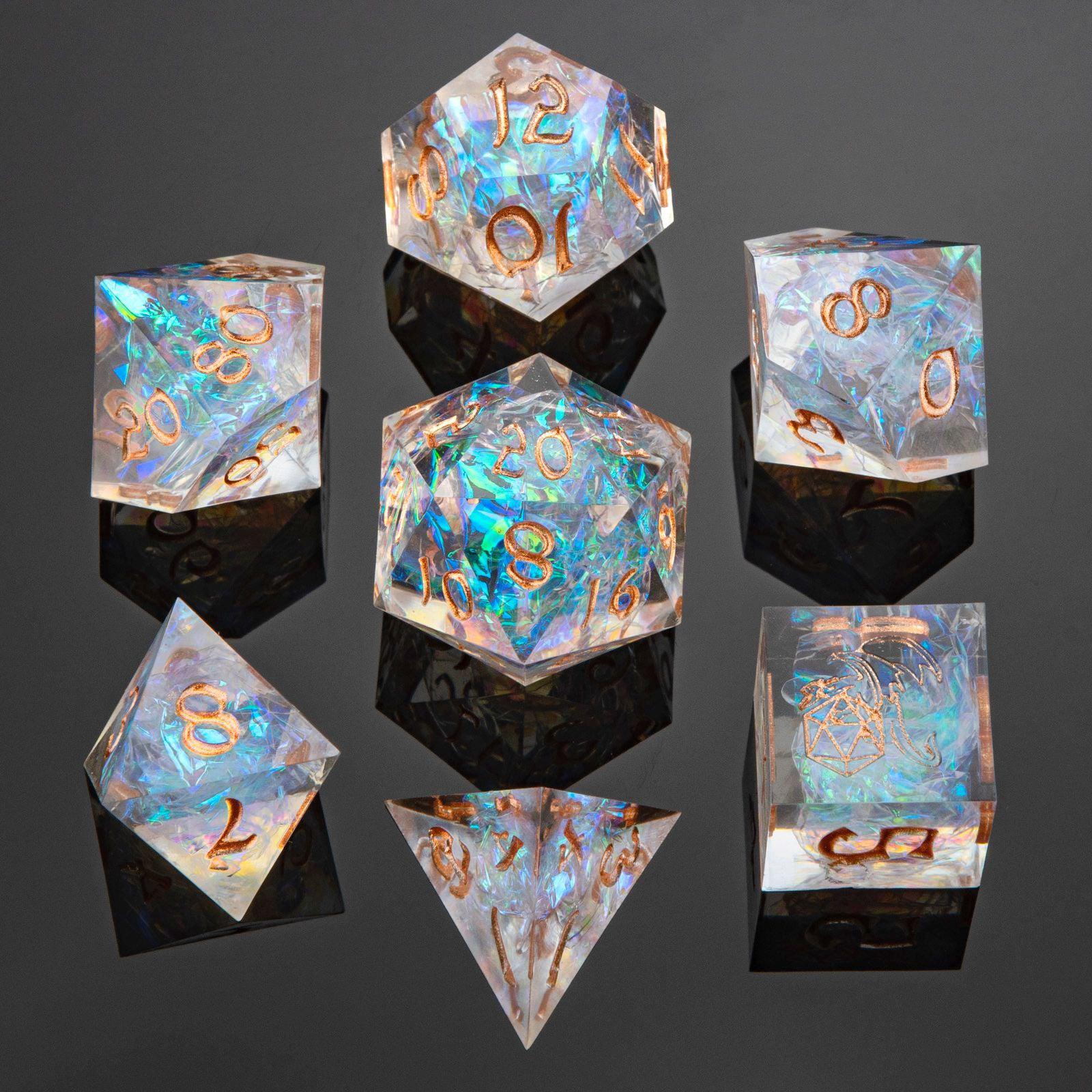 Opal Dice Set for RPG Games - 7-Piece Polyhedral Dice with Stunning Opal Effects | Perfect for Dungeons & Dragons, Pathfinder & Tabletop Roleplaying