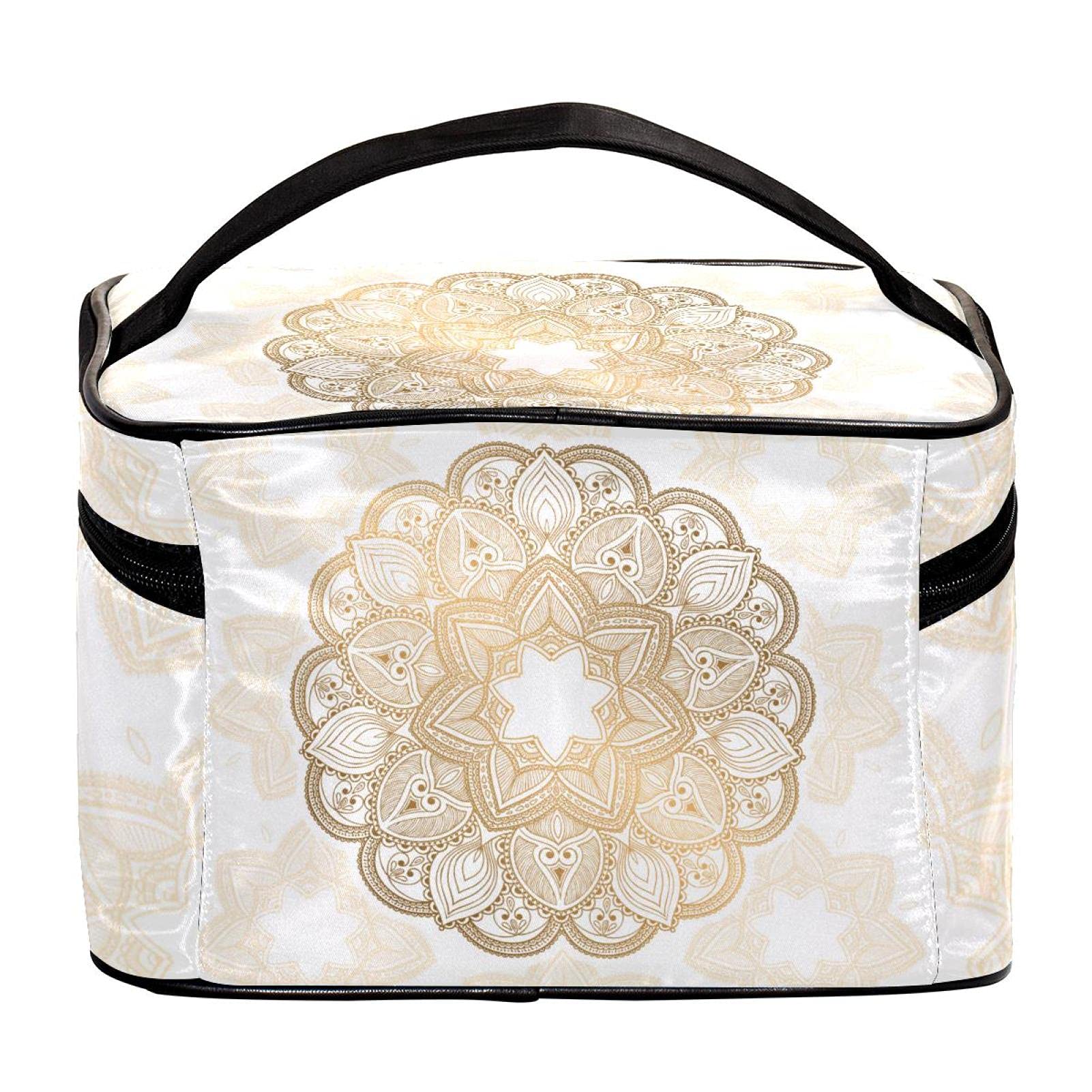 Golden Mandala Travel Makeup Bag Large Cosmetic Organizer Case with Zipper - Waterproof Toiletry Bag for Women & Girls | Perfect for Vacation, Gym, Beach & Daily Use