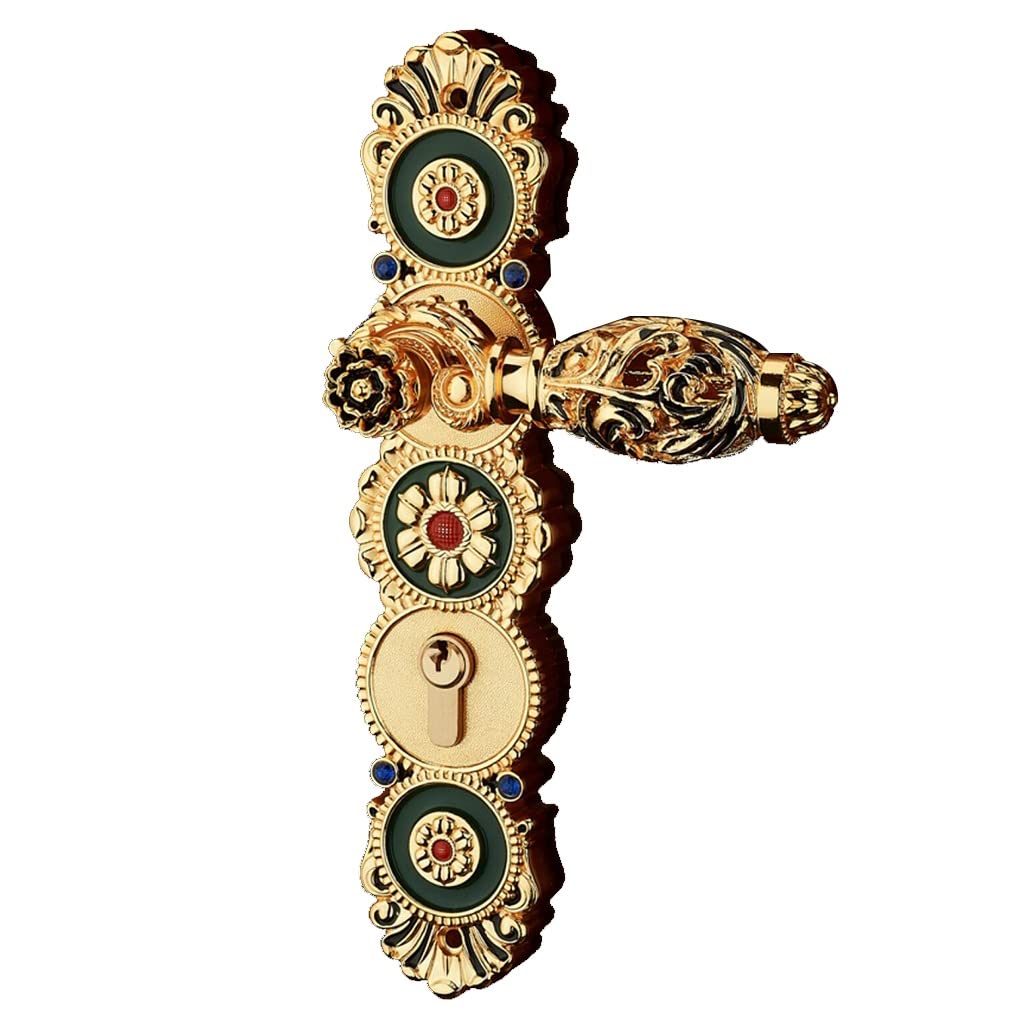 Luxury Golden Door Knob Lock - European & American Style Villa Handle with Key for Wooden Doors (5.8x28cm) - Perfect for Bedrooms, Bathrooms & Interior Home Decor