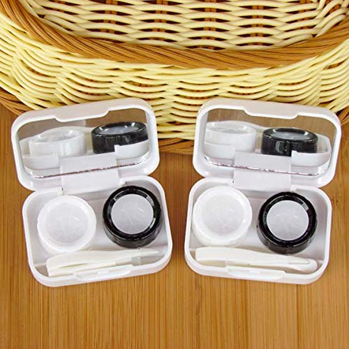 2 Packs Mini Travel Contact Lens Case with Holder, Tweezers & Mirror - Compact Portable Storage for Daily Use, Travel, Gym, and On-the-Go Convenience