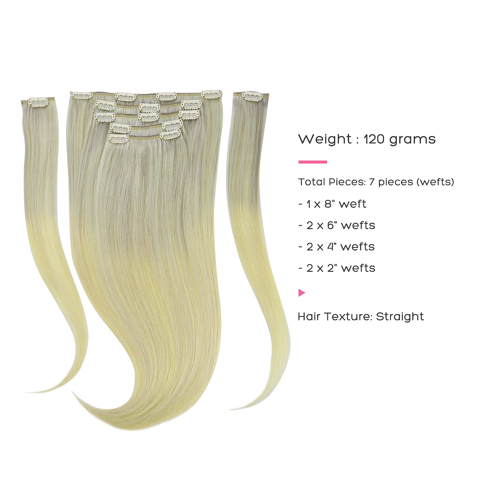 Marat Clip in Human Hair Extensions 16 Inch 120g - Ash Blonde, Golden Blonde & Platinum Blonde Straight Hair Extensions for Women | Perfect for Daily Wear, Parties & Special Occasions