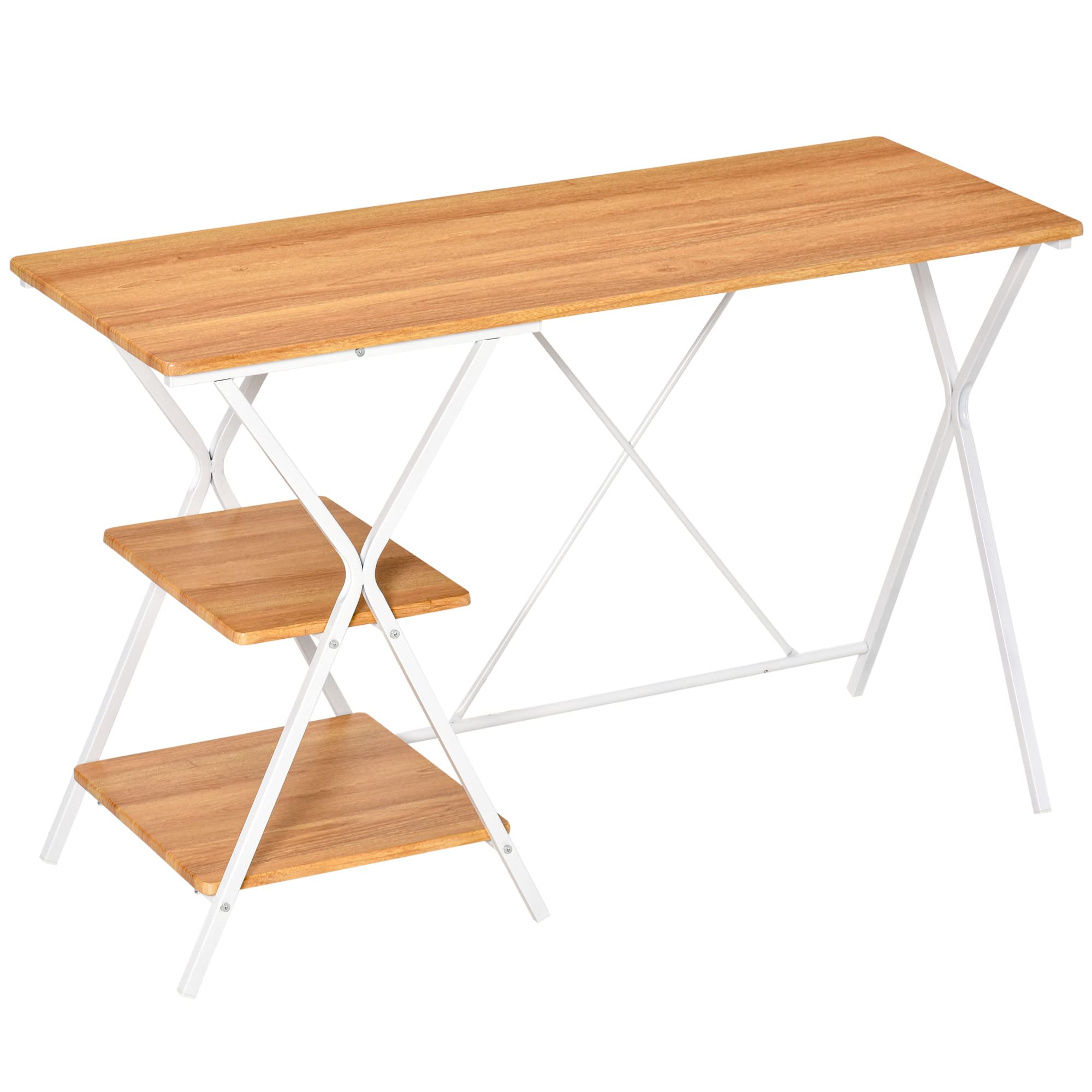 HOMCOM Computer Desk with Storage Shelves - Home Office Writing Desk, Study Workstation in Natural Wood Finish | Perfect for Small Spaces, Remote Work & Online Learning