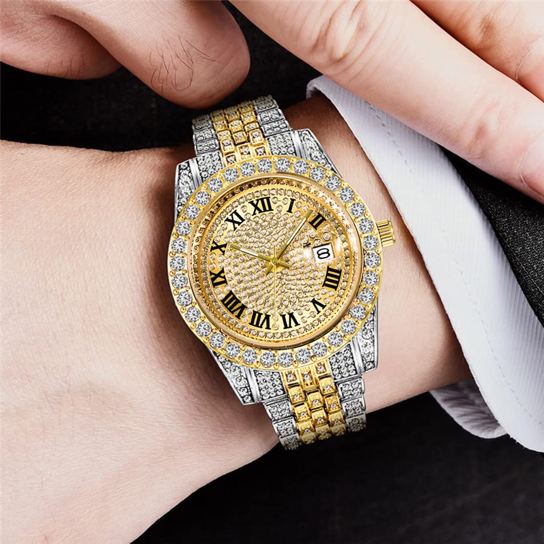 Luxury Men's Diamond Watch - Iced-Out Hip Hop Wristwatch with Crystal Rhinestones | Bling Men's Fashion Watch for Parties, Gifts & Special Occasions