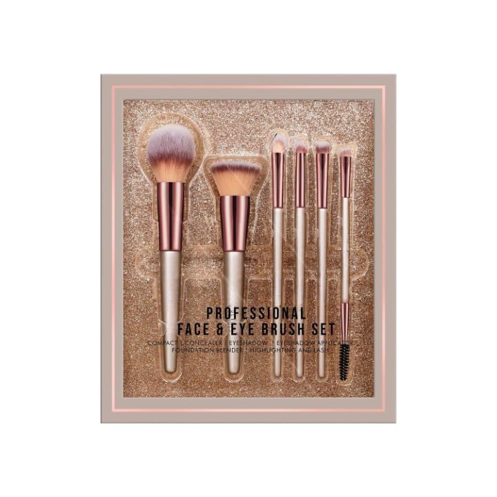 KNYUC MART Premium 6-Piece Synthetic Makeup Brush Set - Professional Face & Eye Makeup Brushes for Cream, Liquid & Powder | Perfect for Everyday Makeup, Travel & Professional Makeup Artists