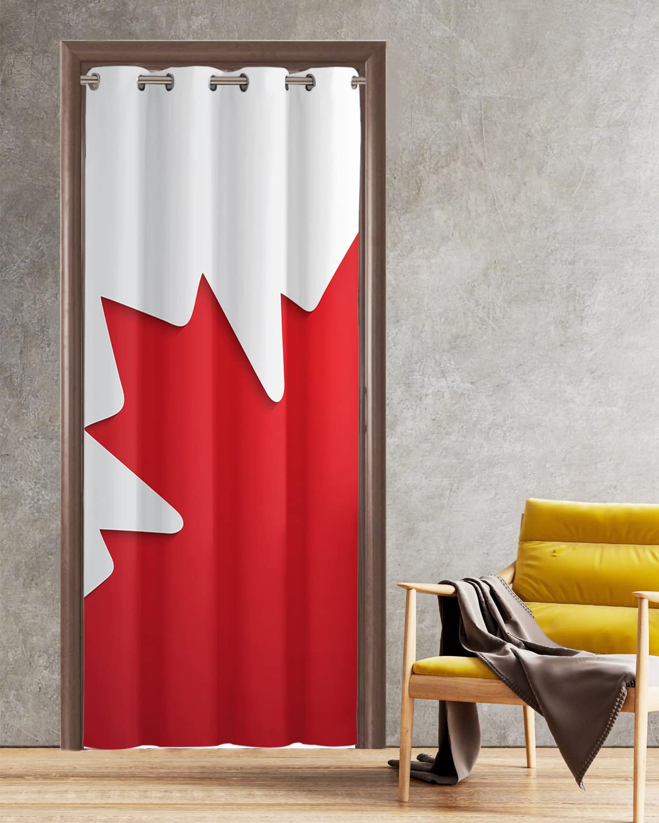 Blackout Door Curtain 42x80 Inches - Thermal Insulated Red Maple Leaf Design with Grommets | Room Darkening Doorway Drape for Living Room, Bedroom & Closet | Perfect for Canada National Day Decor & Light Blocking in Daytime Naps