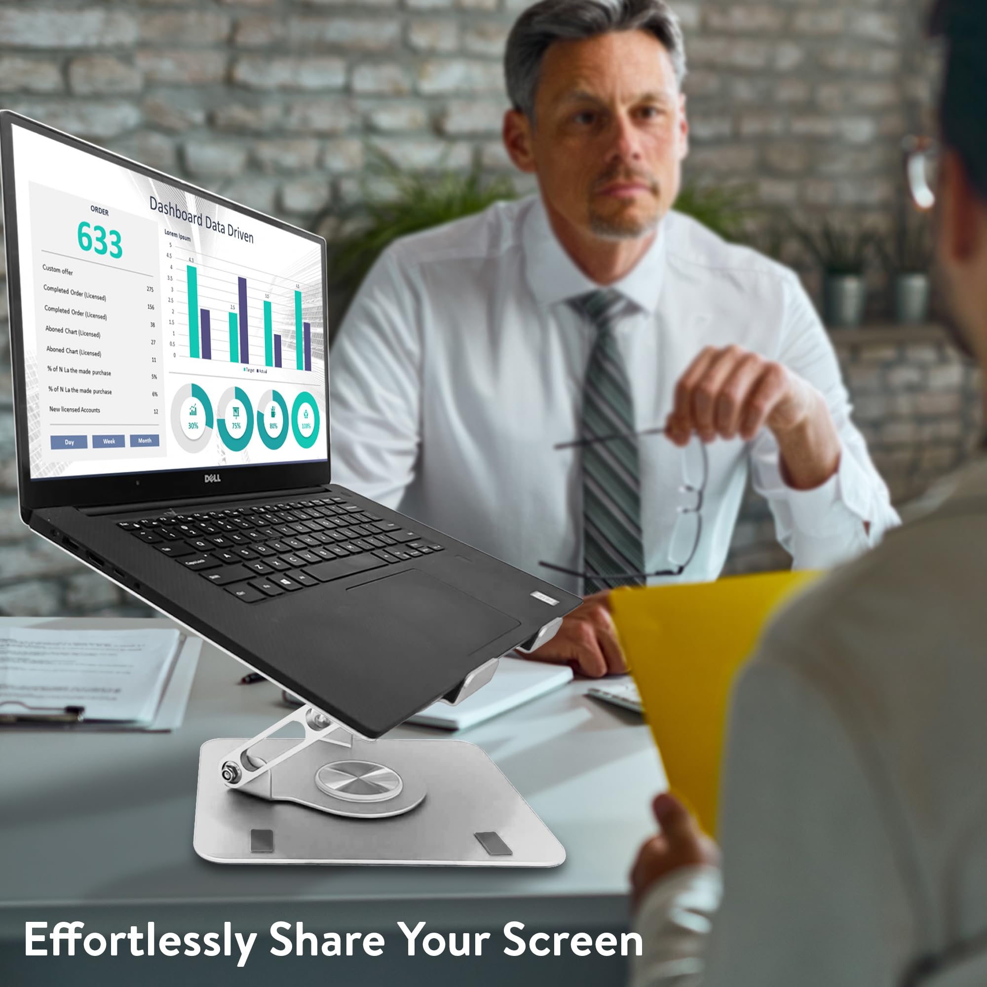 360° Rotating Adjustable Laptop Stand for Desk - Ergonomic Swivel Laptop Riser with Cooling Function - Silver - Perfect for Home Office, Gaming & Study Setup