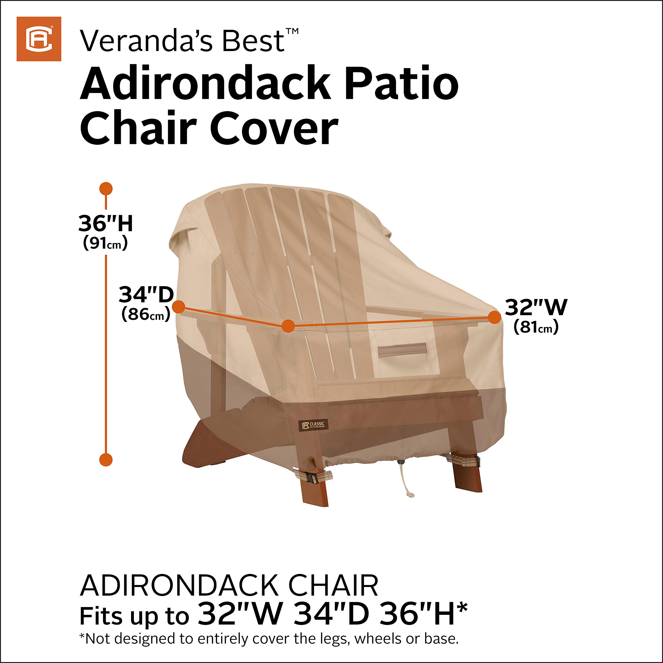 Classic Accessories Veranda's Best Waterproof Adirondack Patio Chair Cover, 32 x 34 x 36 Inch - Durable Outdoor Furniture Protection for All Seasons